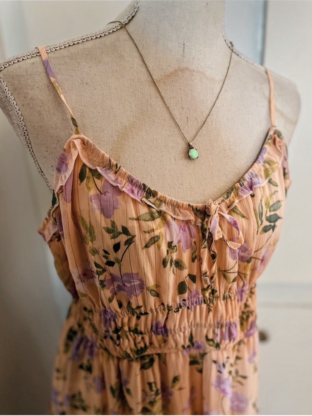 Light Peach/Purple Floral Midi Dress - Picture 4 of 12